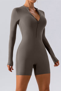 Half Zip Long Sleeve Active Romper - Pahabu - Women's Clothing & Shop