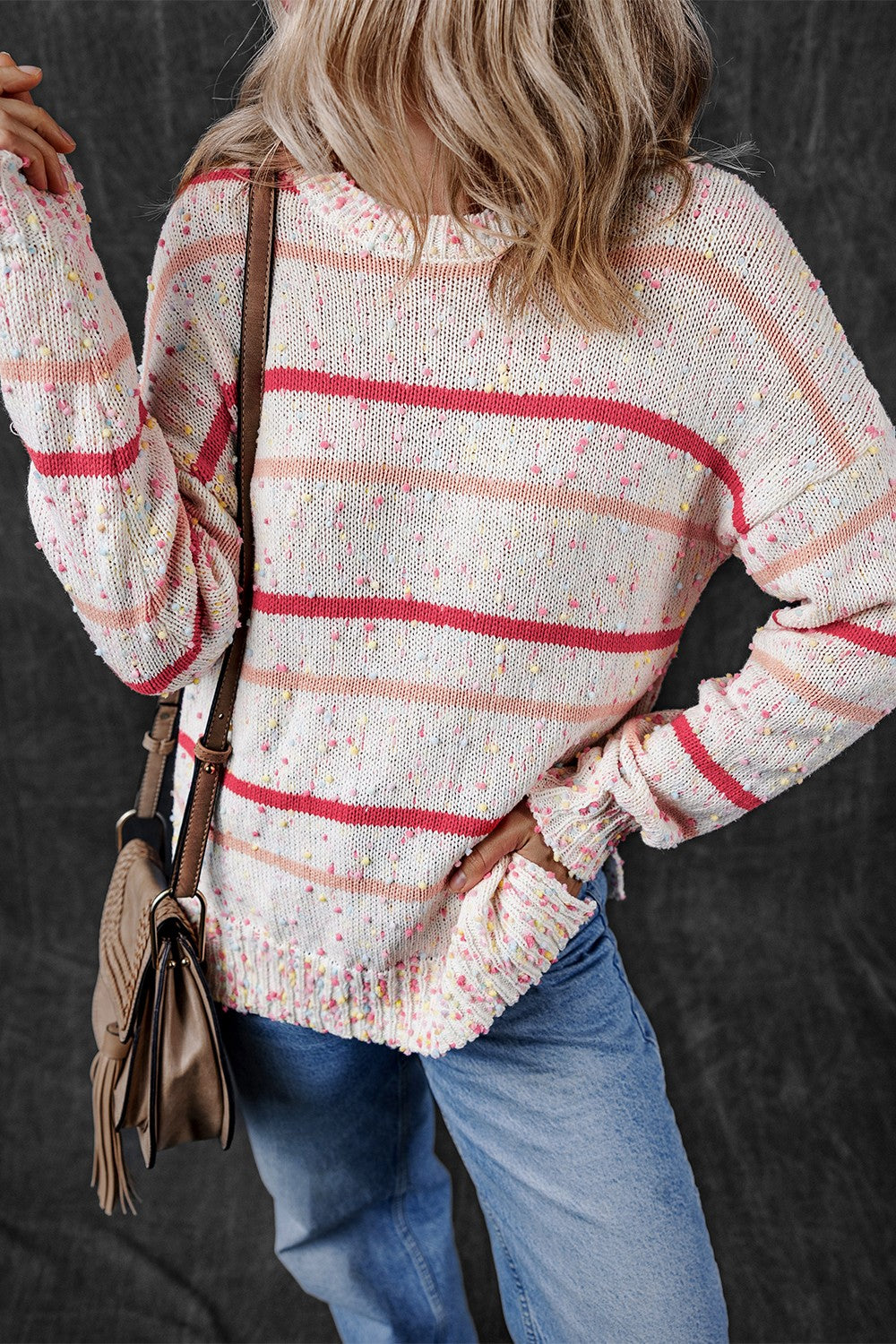 Confetti Round Neck Dropped Shoulder Sweater - Pahabu - Women's Clothing & Shop
