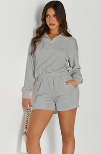 Half Button Sweatshirt and Shorts Active Set - Pahabu - Women's Clothing & Shop