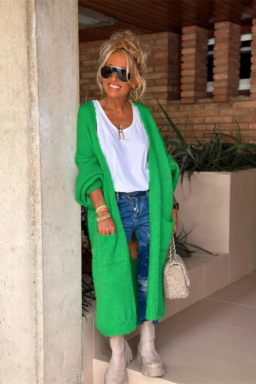 Letter Dropped Shoulder Long Sleeve Cardigan - Pahabu - Women's Clothing & Shop