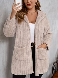 Plus Size Open Front Long Sleeve Hooded Fuzzy Jacket - Pahabu - Women's Clothing & Shop