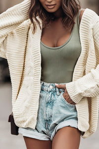 Cable-Knit Open Front Cardigan - Pahabu - Women's Clothing & Shop