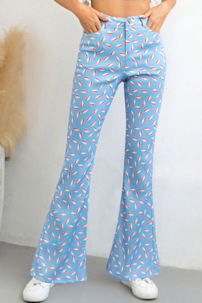 Printed High Waist Flare Pants with Pockets - Pahabu - Women's Clothing & Shop