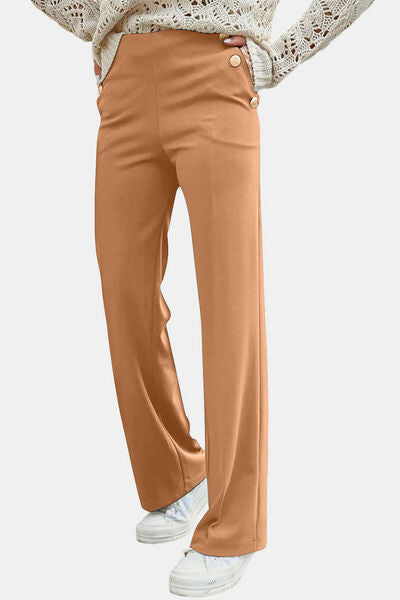 Decorative Button High Rise Pants - Pahabu - Women's Clothing & Shop