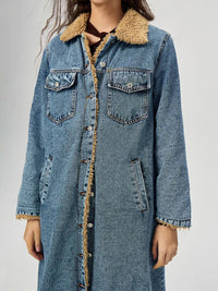 Pocketed Button Up Denim Jacket with Fur Lining - Pahabu - Women's Clothing & Shop