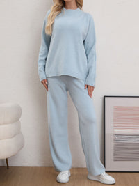 Mock Neck Long Sleeve Top and Pants Sweater Set - Pahabu - Women's Clothing & Shop