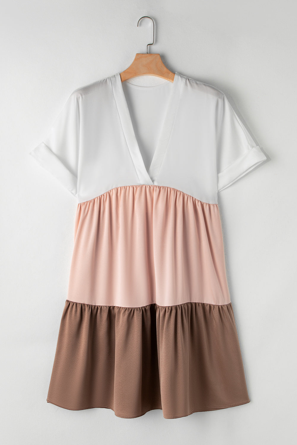 Color Block V-Neck Short Sleeve Mini Dress - Pahabu - Women's Clothing & Shop