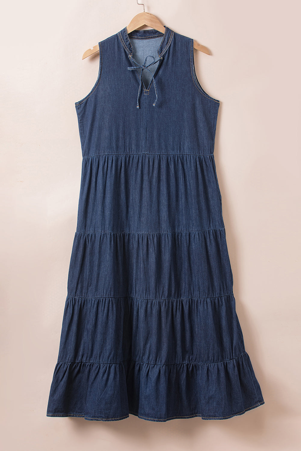 Tie Neck Sleeveless Denim Dress - Pahabu - Women's Clothing & Shop