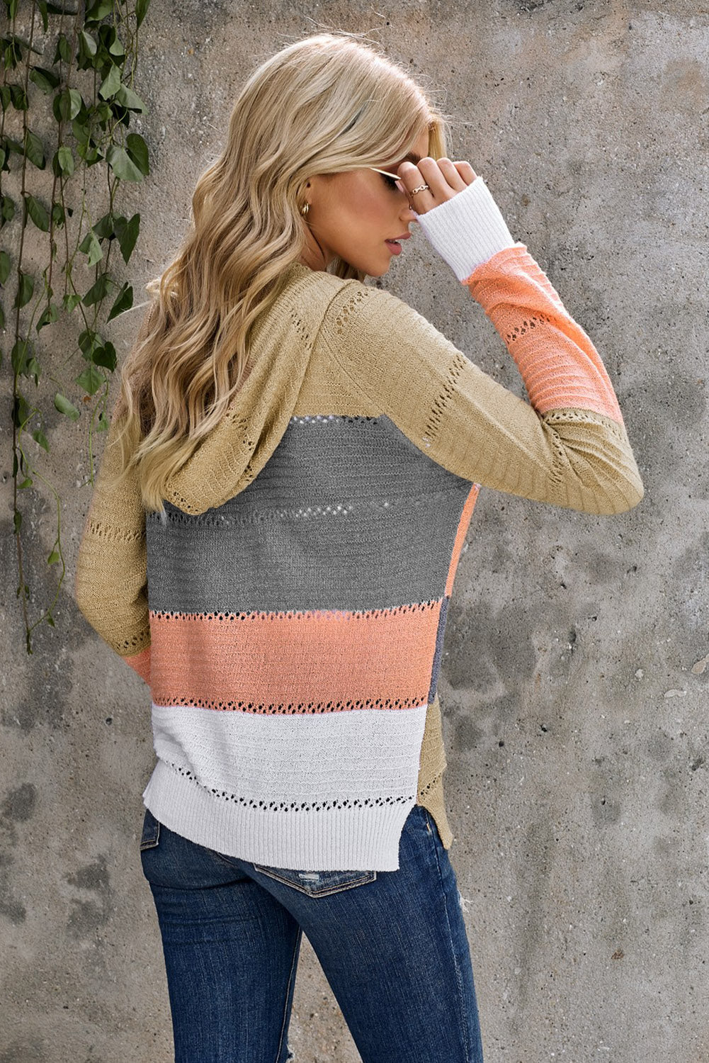 Zip-Up Raglan Sleeve Openwork Hooded Cardigan - Pahabu - Women's Clothing & Shop