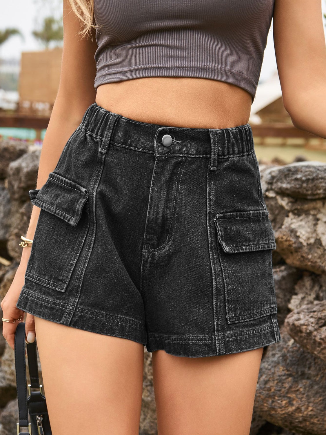 High Waist Denim Shorts with Pockets - Pahabu - Women's Clothing & Shop