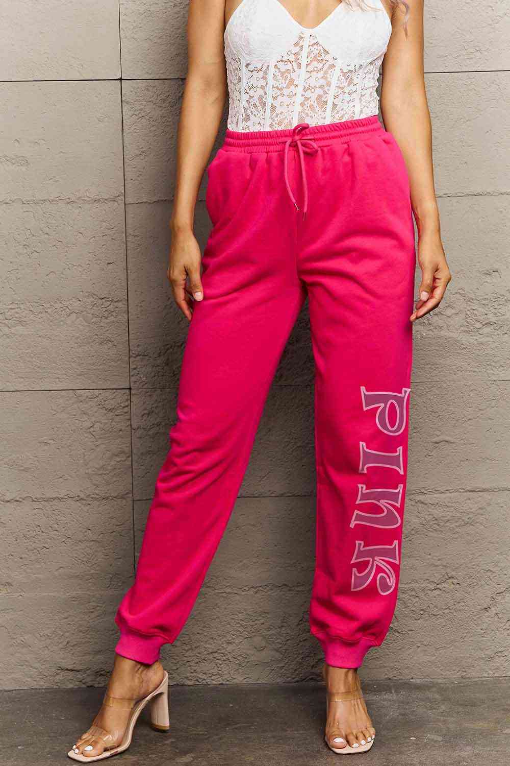 Simply Love Full Size PINK Graphic Sweatpants - Pahabu - Women's Clothing & Shop