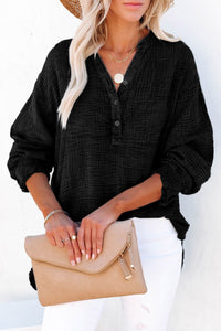 Buttoned Long Sleeve Blouse - Pahabu - Women's Clothing & Shop