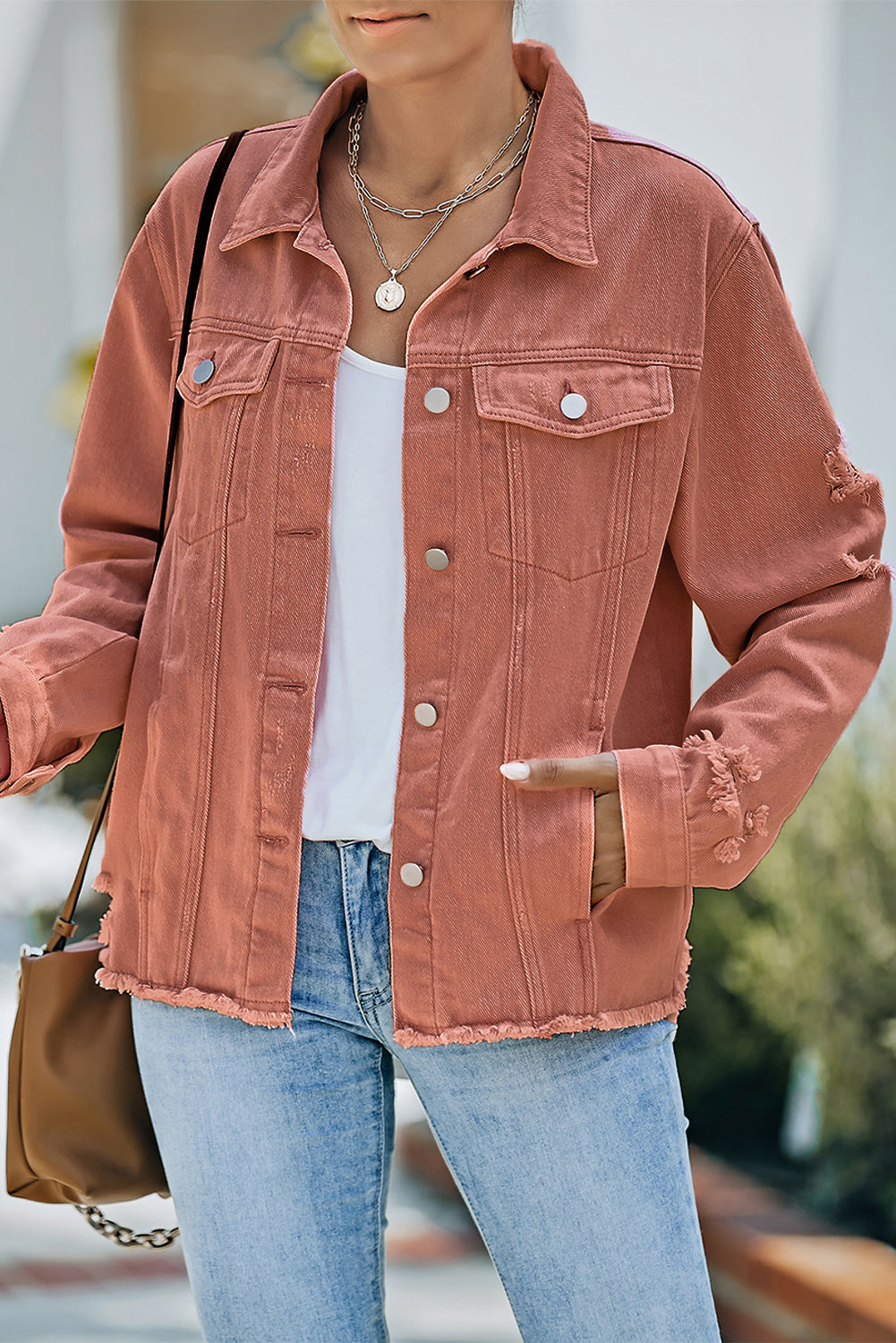 Distressed Raw Hem Denim Jacket - Pahabu - Women's Clothing & Shop