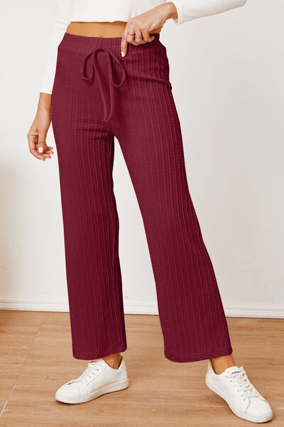 Textured Elastic Waist Straight Pants - Pahabu - Women's Clothing & Shop