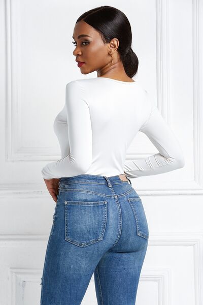 Half Zip Scoop Neck Long Sleeve Bodysuit - Pahabu - Women's Clothing & Shop