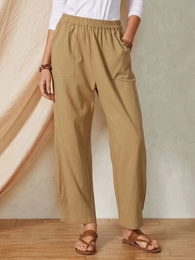 Full Size Elastic Waist Pants with Pockets - Pahabu - Women's Clothing & Shop