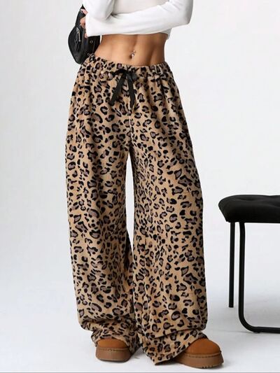 Leopard Wide Leg Plush Pants - Pahabu - Women's Clothing & Shop