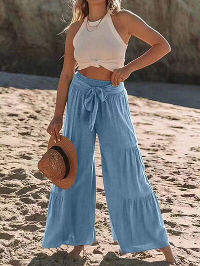 Tied Ruched Wide Leg Pants - Pahabu - Women's Clothing & Shop