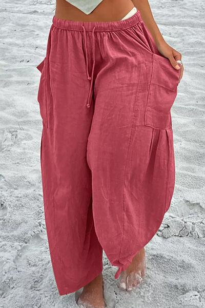 Full Size Pocketed Drawstring Wide Leg Pants - Pahabu - Women's Clothing & Shop