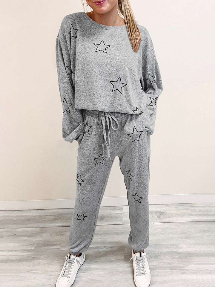 Star Print Long Sleeve Top and Pants Lounge Set - Pahabu - Women's Clothing & Shop