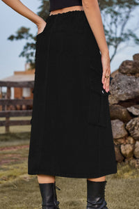 Slit Front Midi Denim Skirt with Pockets - Pahabu - Women's Clothing & Shop