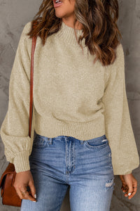 Ribbed Trim Balloon Sleeve Sweater - Pahabu - Women's Clothing & Shop