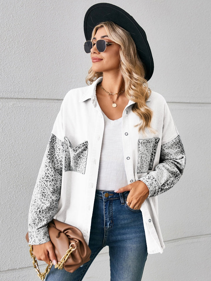 Leopard Button Up Denim Jacket - Pahabu - Women's Clothing & Shop