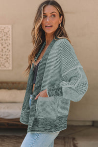 Waffle-knit Pocketed Open Front Cardigan - Pahabu - Women's Clothing & Shop