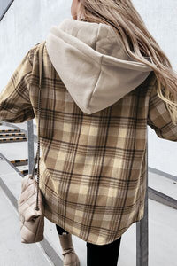 Plaid Button Up Long Sleeve Hooded Jacket - Pahabu - Women's Clothing & Shop