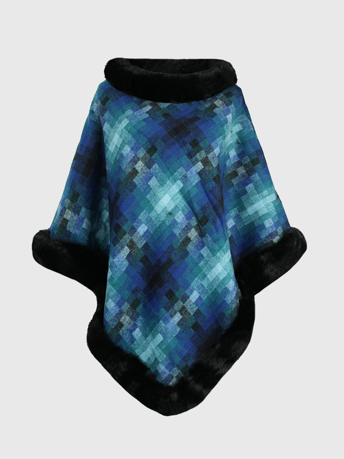 Faux Fur Trim Poncho - Pahabu - Women's Clothing & Shop