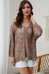 Openwork V-Neck Sweater - Pahabu - Women's Clothing & Shop