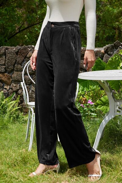 Velvet Wide Leg Pants with Pockets - Pahabu - Women's Clothing & Shop
