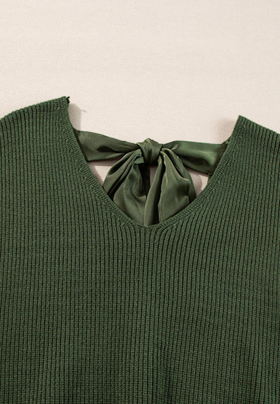 Tied Back V-Neck Long Sleeve Sweater - Pahabu - Women's Clothing & Shop