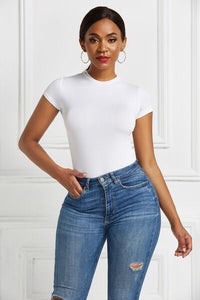 Round Neck Short Sleeve Bodysuit - Pahabu - Women's Clothing & Shop