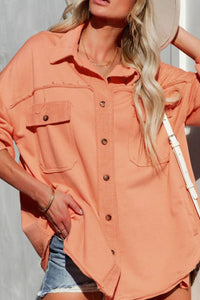 Exposed Seam Collared Neck Button Up Jacket - Pahabu - Women's Clothing & Shop
