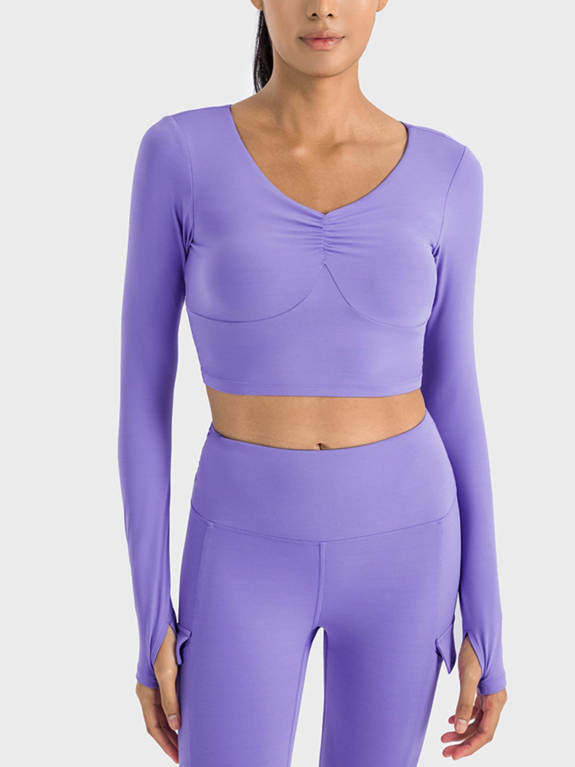 Millennia Ruched Cropped Long Sleeve Sports Top - Pahabu - Women's Clothing & Shop