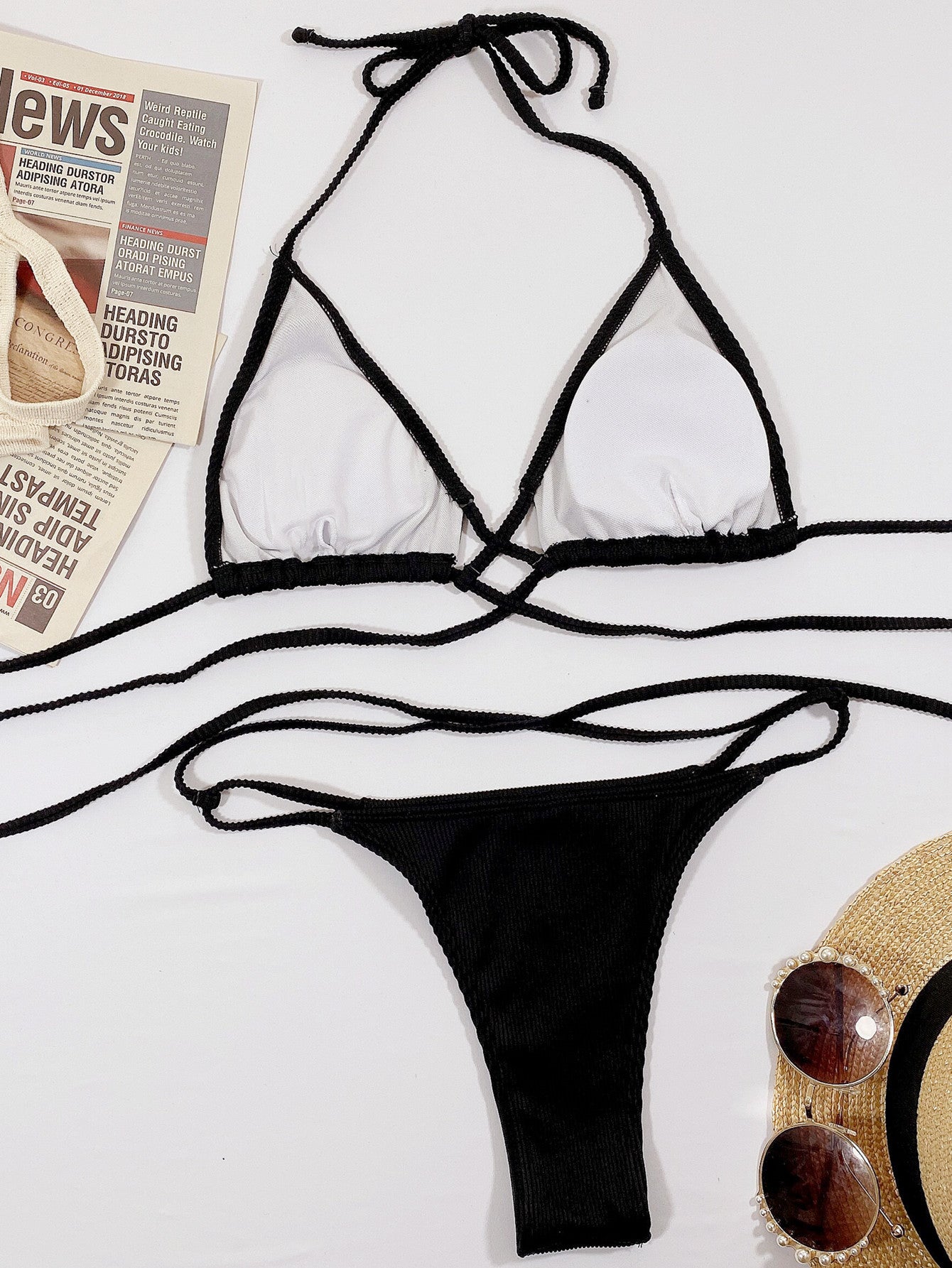 Halter Neck Crisscross Ribbed Bikini Set - Pahabu - Women's Clothing & Shop