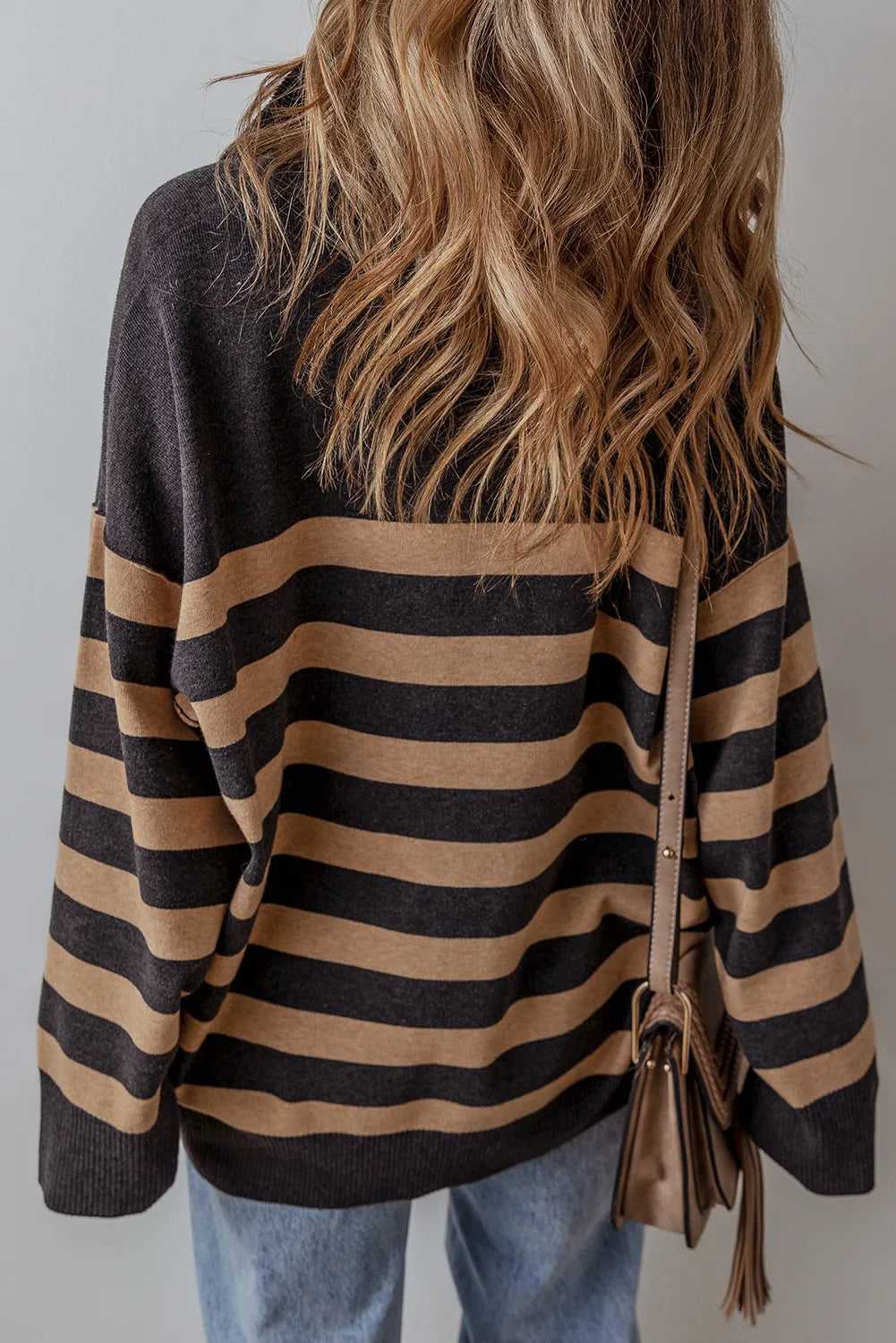 Striped Half Zip Long Sleeve Knit Top - Pahabu - Women's Clothing & Shop