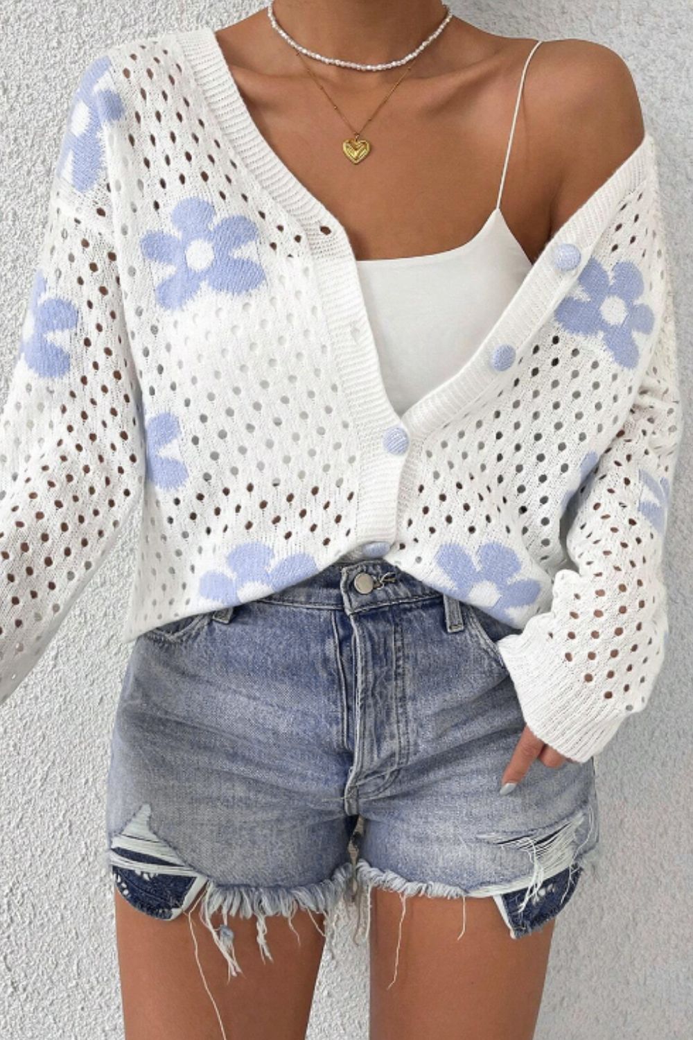 Flower Hollowed Out Button Down Long Sleeve Cardigan - Pahabu - Women's Clothing & Shop