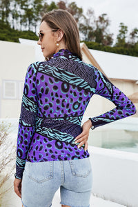 Printed Mock Neck Long Sleeve Blouse - Pahabu - Women's Clothing & Shop