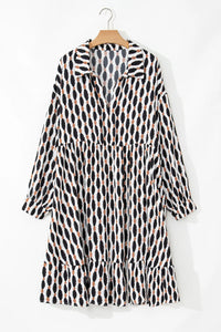 Plus Size Printed Johnny Collar Long Sleeve Dress - Pahabu - Women's Clothing & Shop