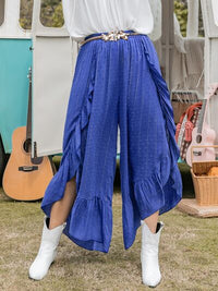 Plus Size Swiss Dot Ruffled Wide Leg Pants - Pahabu - Women's Clothing & Shop