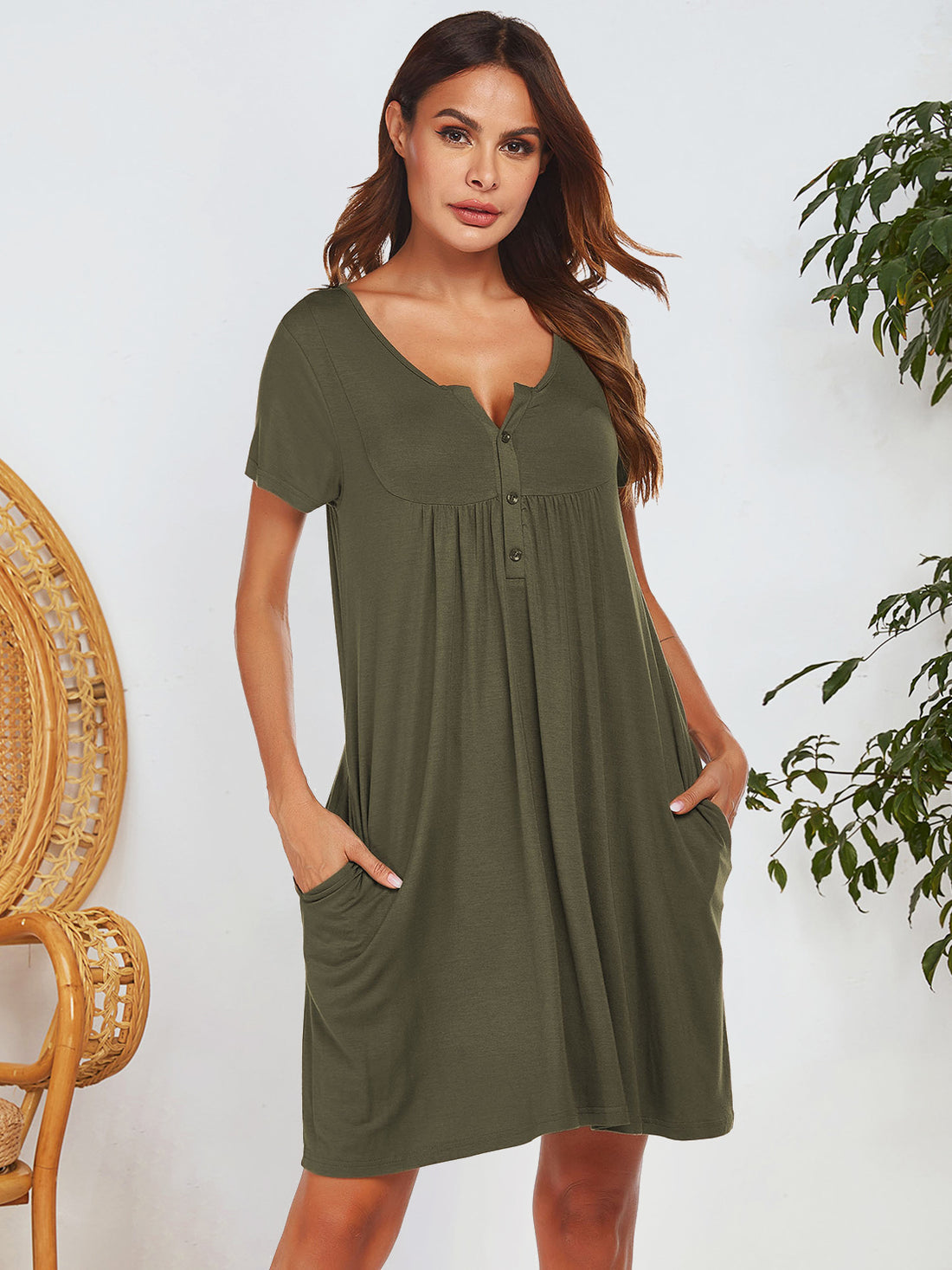 Notched Short Sleeve Mini Lounge Dress - Pahabu - Women's Clothing & Shop