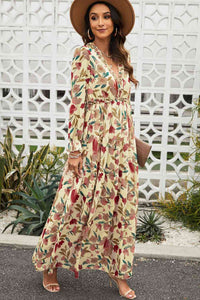 Floral Frill Trim Flounce Sleeve Plunge Maxi Dress - Pahabu - Women's Clothing & Shop