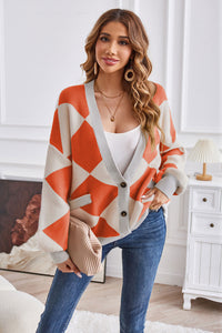 Geometric Lantern Sleeve Cardigan with Pockets - Pahabu - Women's Clothing & Shop