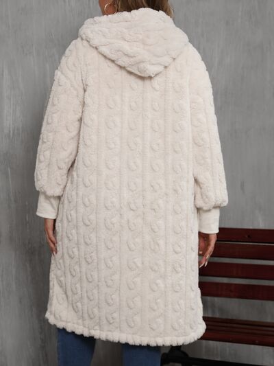 Plus Size Open Front Hooded Plush Coat - Pahabu - Women's Clothing & Shop
