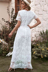 Embroidered Short Sleeve Surplice Neck Maxi Dress - Pahabu - Women's Clothing & Shop