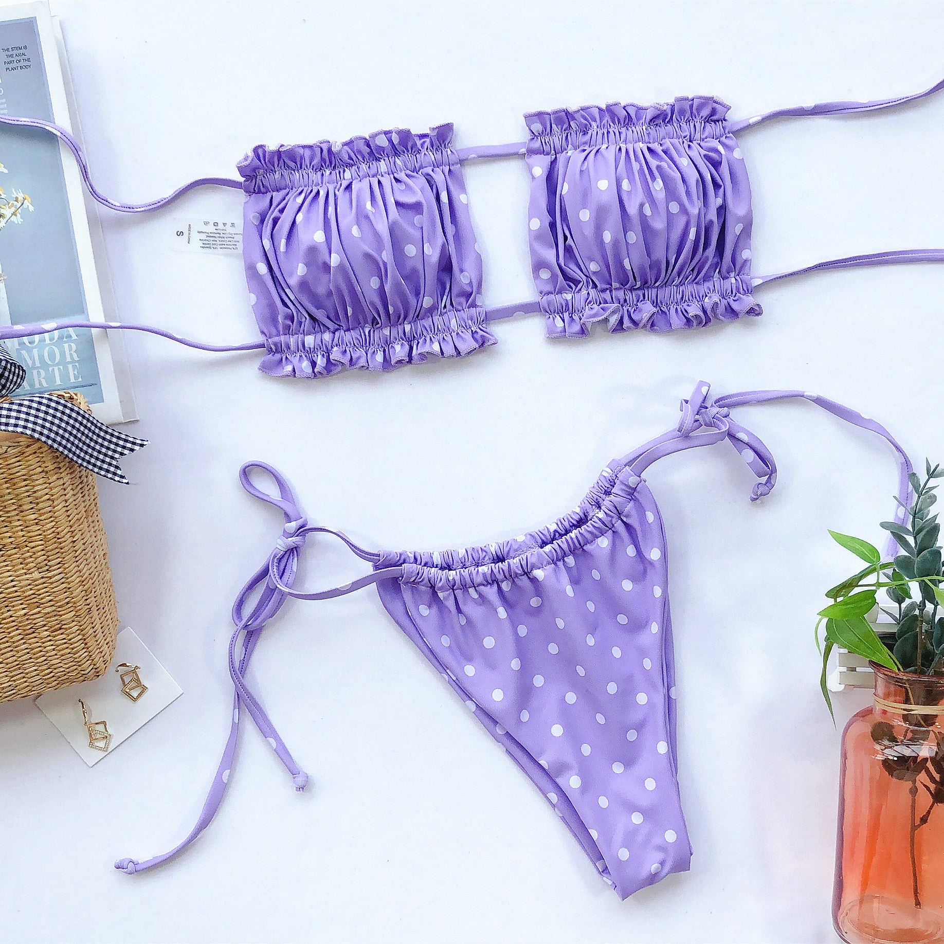 Frill Trim Ruched Bikini Set - Pahabu - Women's Clothing & Shop
