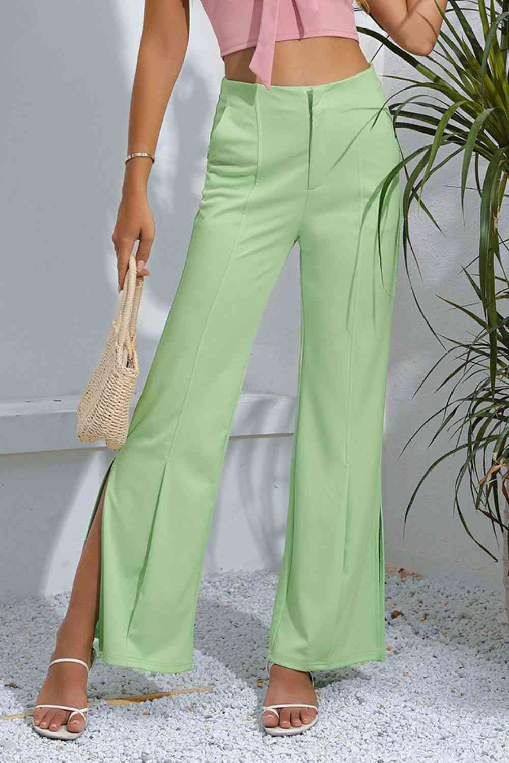 Slit High-Rise Flare Pants - Pahabu - Women's Clothing & Shop