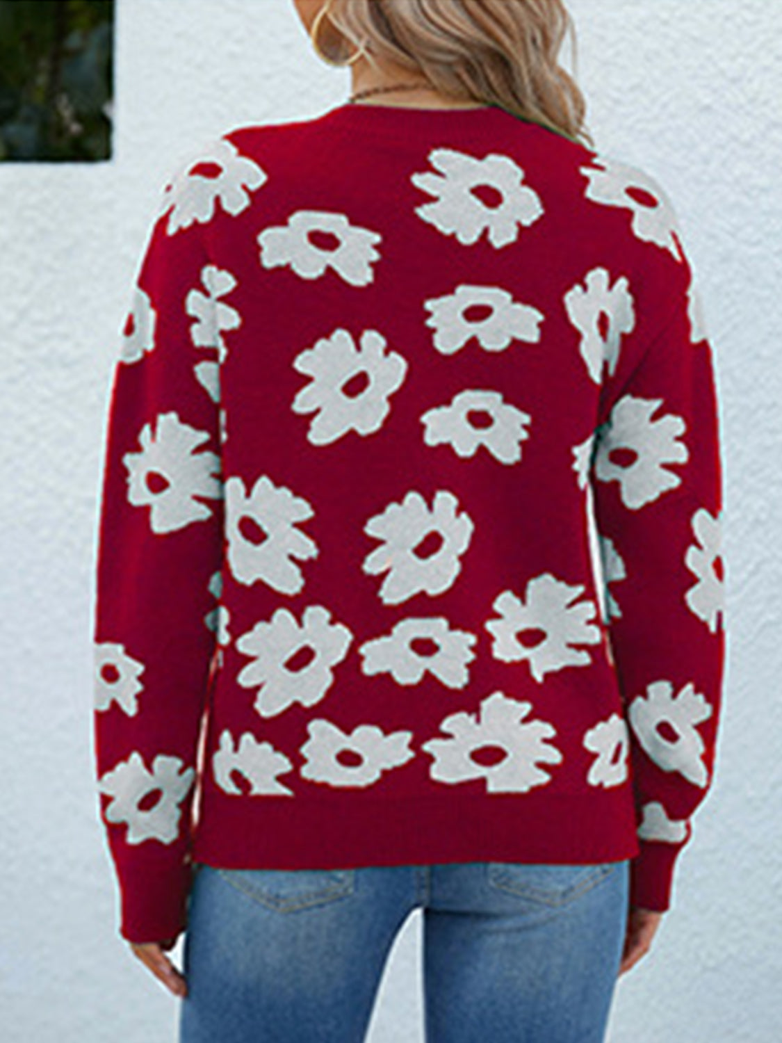 Floral Round Neck Sweater - Pahabu - Women's Clothing & Shop